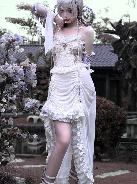 Vestido Gótico Blanco Estilo Chino con Malla y Cordón - Diseño Dark Verano - Image 9