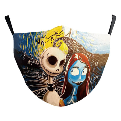 Black ear hook dust mask with white spiderweb pattern and small red spiders, perfect for Halloween. - Image 16
