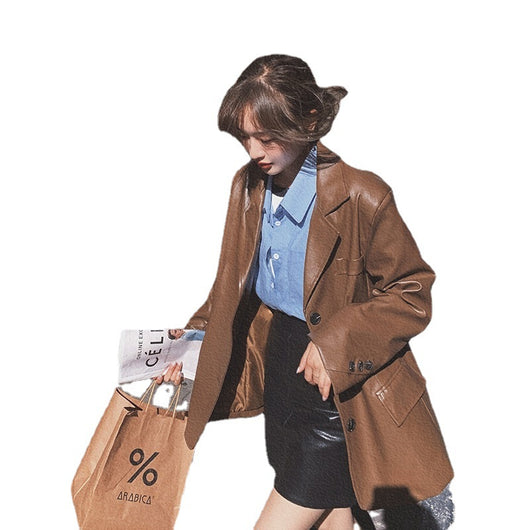 Blazer Retro Hong Kong Cuero PU para Mujer - Image 2