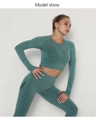 Traje de Yoga Largo Ajustado de Cintura Alta con Manga Larga - Image 29