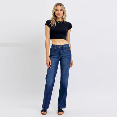 Jeans Rectos Azul Oscuro Cintura Media con Control de Abdomen