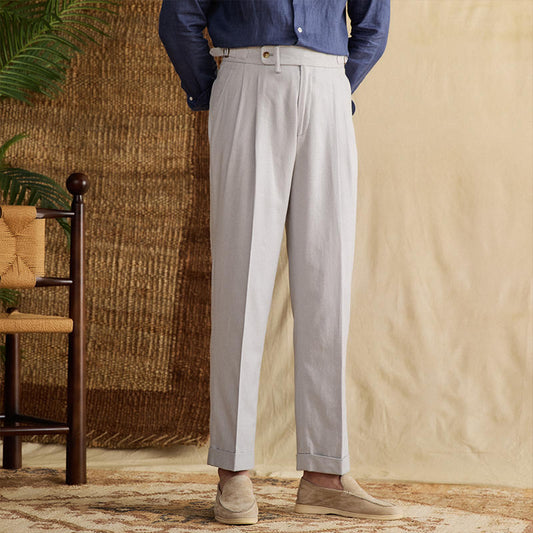 Pantalón Lino Algodón Cintura Alta Recto Casual