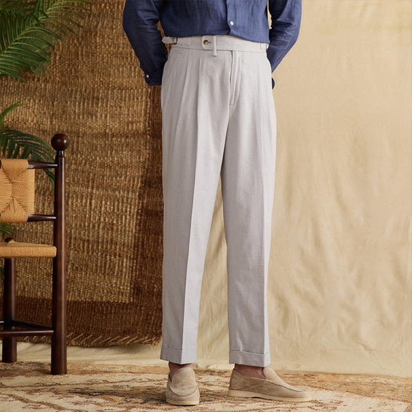 Pantalón Lino Algodón Cintura Alta Recto Casual