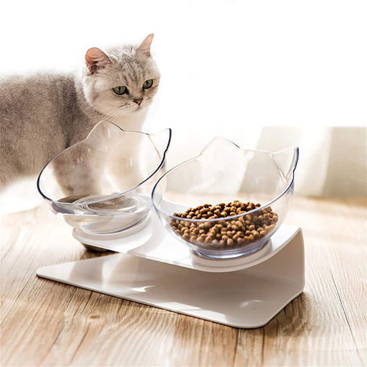 Comedero Doble para Gatos con Soporte Elevado Antideslizante - Protege la Cervical