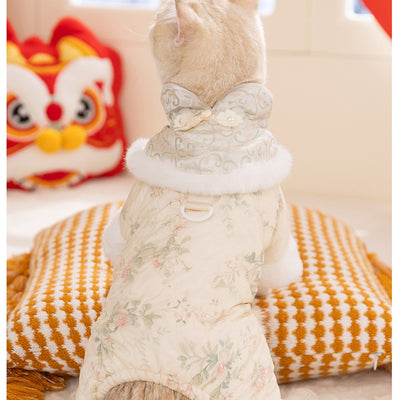 Mono Acolchado para Perros Pequeños Estilo Tang Floral Chino - Ropa de Invierno - Image 32