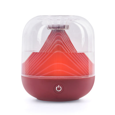 Red USB rechargeable humidifier with a clear dome top and a unique mountain-shaped interior design. - Image 8