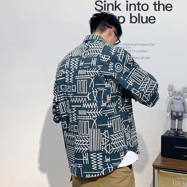 Camisas Manga Larga Personalizadas con Estampado Geométrico para Hombre