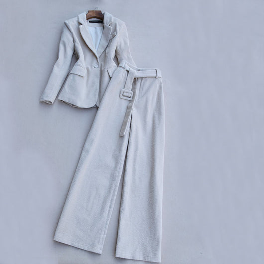 Traje de Dos Piezas Coreano con Pantalón Ancho y Solapa de Botón Único - Otoño e Invierno - Image 8