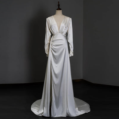 Vestido Largo de Satén con Mangas Largas - Image 8