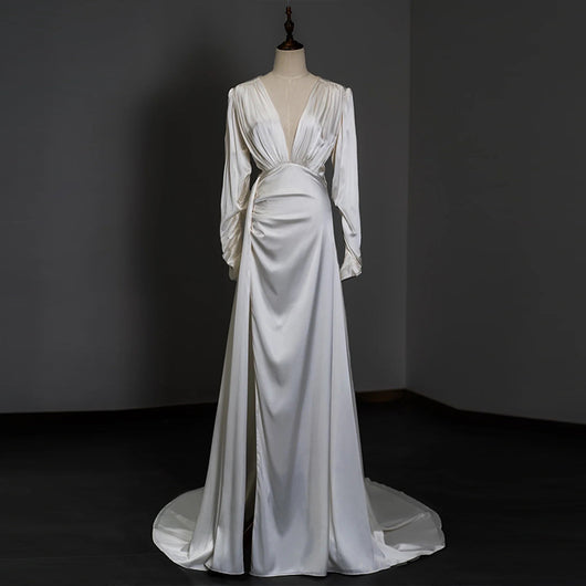 Vestido Largo de Satén con Mangas Largas - Image 8
