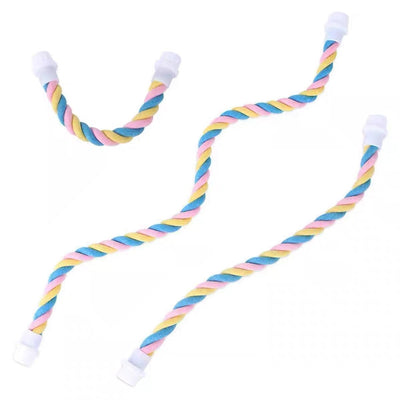 Colorful twisted cotton rope bird perch with plastic end caps, 41.5cm long, for climbing and nibbling. - Image 5