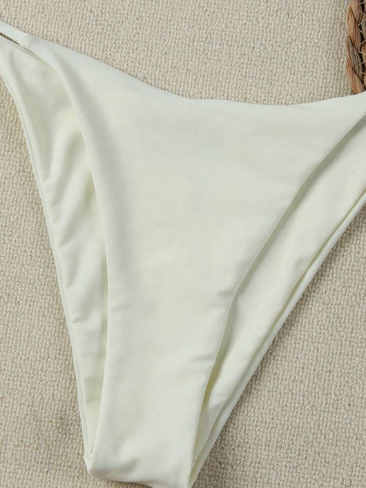 White women's bikini with triangle top and tie-side bottom, featuring a gold starfish charm on the center front. - Image 41