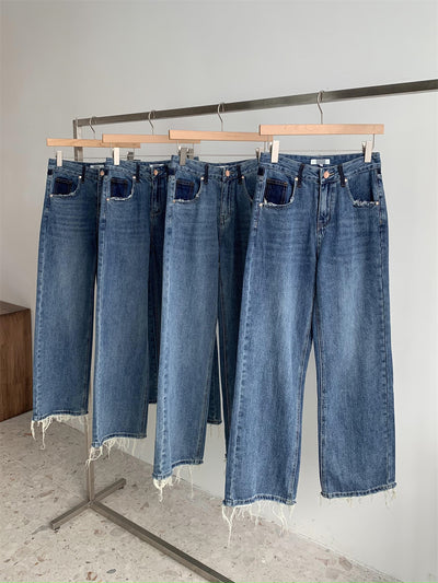 Jeans con Bloques de Color y Bolsillos de Borde Crudo para Mujer - Image 6