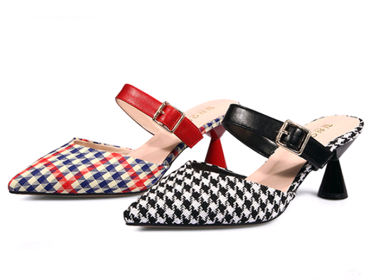 Sandalias de Tacón Alto Estilo Coreano con Diseño Cuadros - Pantuflas Puntiagudas para Mujer - Image 12