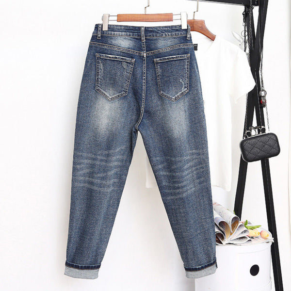 Jeans Oversize Mujer Cintura Alta Elástico Pierna Ancha