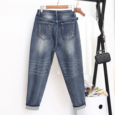 Jeans Oversize Mujer Cintura Alta Elástico Pierna Ancha