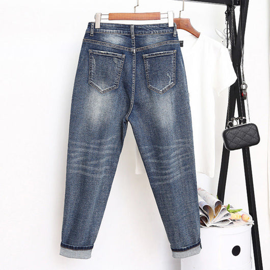 Jeans Oversize Mujer Cintura Alta Elástico Pierna Ancha