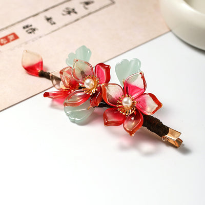 Horquilla de Flor de Cristal Antigua Roja para Traje Hanfu - Image 3