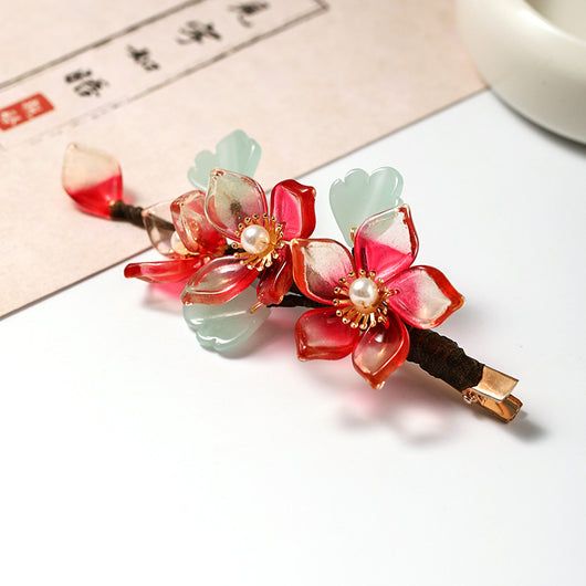 Horquilla de Flor de Cristal Antigua Roja para Traje Hanfu - Image 3