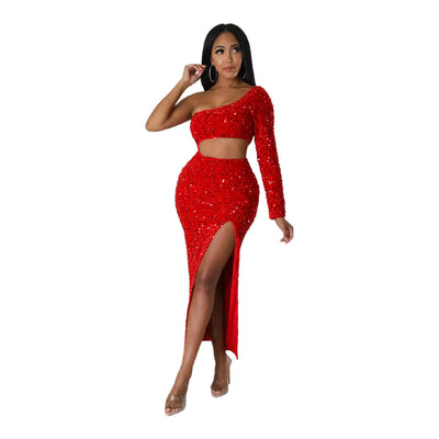 Vestido de Lentejuelas con Escote Asimétrico y Abertura en Cadera - Image 7
