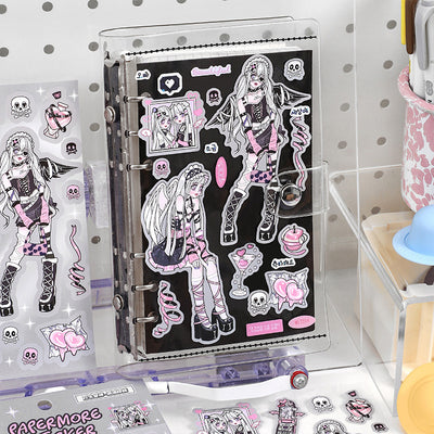 Sheet of self-adhesive stickers featuring an anime angel girl in various poses, hearts, pills, and a winged CD. - Image 2