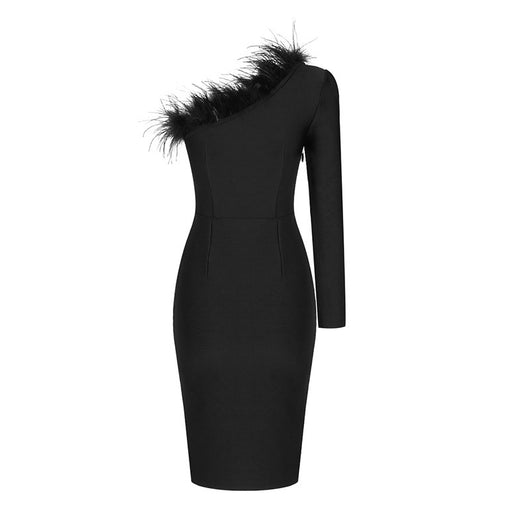 Vestido de Malla con Cuello de Piel Sintética, Hombro Descubierto y Lunares - Image 4