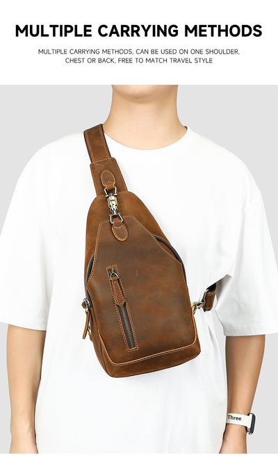 Bolsa de Pecho Ma Pi Cuero Genuino Vintage - Mochila Cruzada Estilo Commuter con Cierre de Candado - Image 10