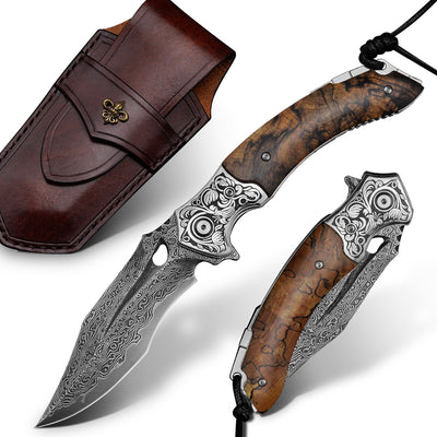 Cuchillo Plegable de Acero Damasco para Supervivencia y Camping - Image 5