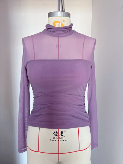 Top Sexy Cuello Malla con Detalles en Contraste - Image 15