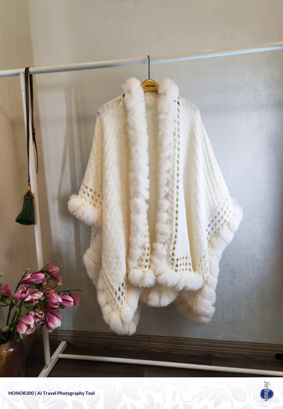 Chal Grueso de Piel de Conejo para Mujer - Abrigo Cálido de Color Sólido - Image 9