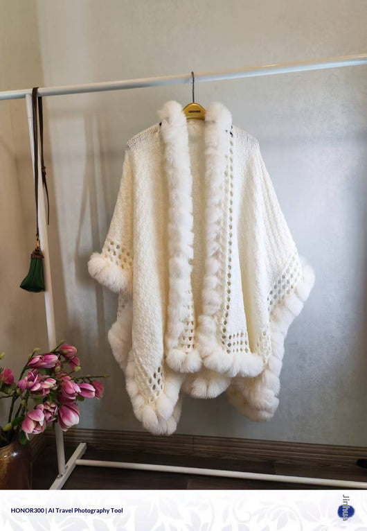 Chal Grueso de Piel de Conejo para Mujer - Abrigo Cálido de Color Sólido - Image 9