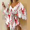 Vestido Elegante Escote V con Mangas Murciélago y Detalle de Cordones