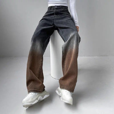 Jeans Rectos de Cintura Alta con Degradado y Corte Holgado