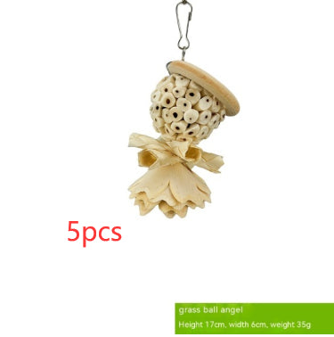 Set of 5 natural wood and rattan bird chewing toys with stars, balls, and flower shapes for parrots. - Image 21