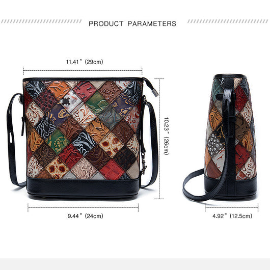 Bolso Mensajero de Cuero para Mujer con Costuras de Color - Image 6