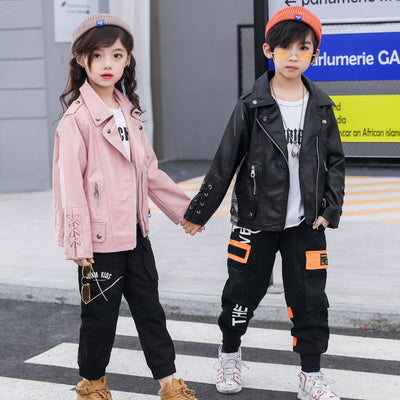 Chaqueta de Cuero Estilo Motociclista para Niños y Niñas