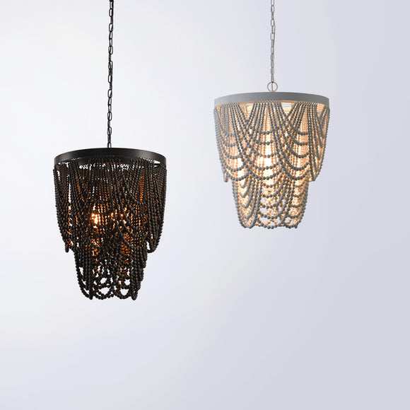 Lámpara de Techo Bohemia con Cuentas de Madera