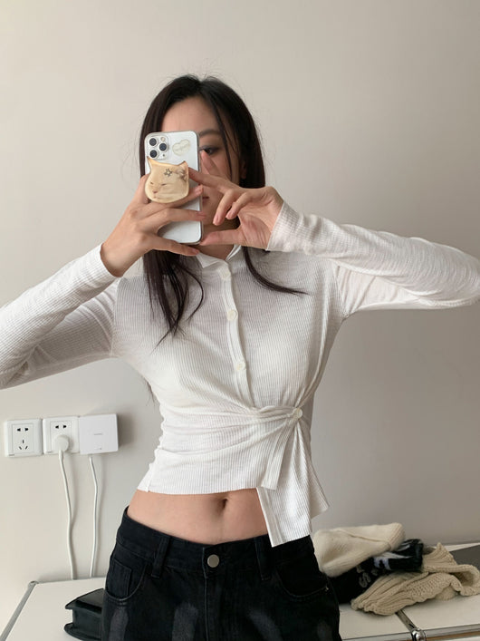 Blusa Asimétrica de Botones con Solapa Clásica - Image 18