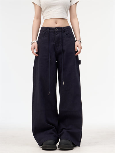 Pantalón Cargo Recto con Bordado de Alfabeto Retro y Múltiples Bolsillos para Mujer - Image 4