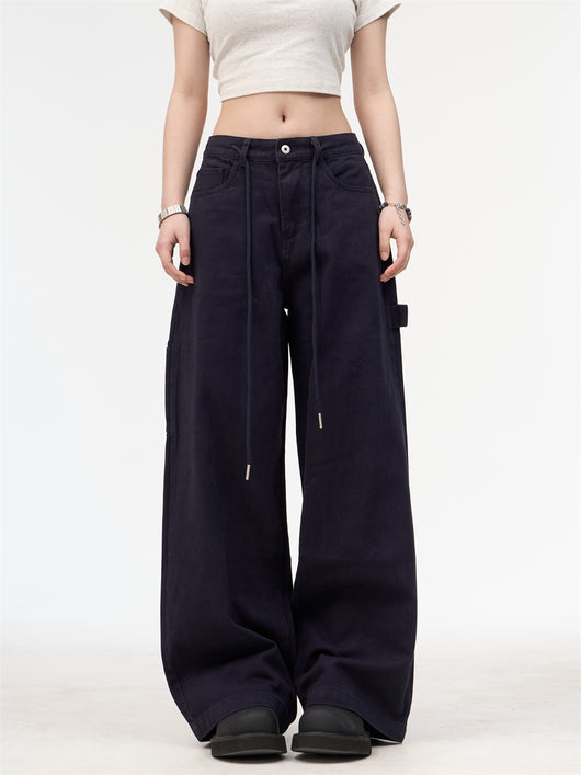 Pantalón Cargo Recto con Bordado de Alfabeto Retro y Múltiples Bolsillos para Mujer - Image 4