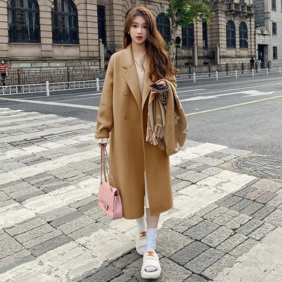 Abrigo de Lana Hepburn Coreano Suelto Midi para Otoño e Invierno - Image 10