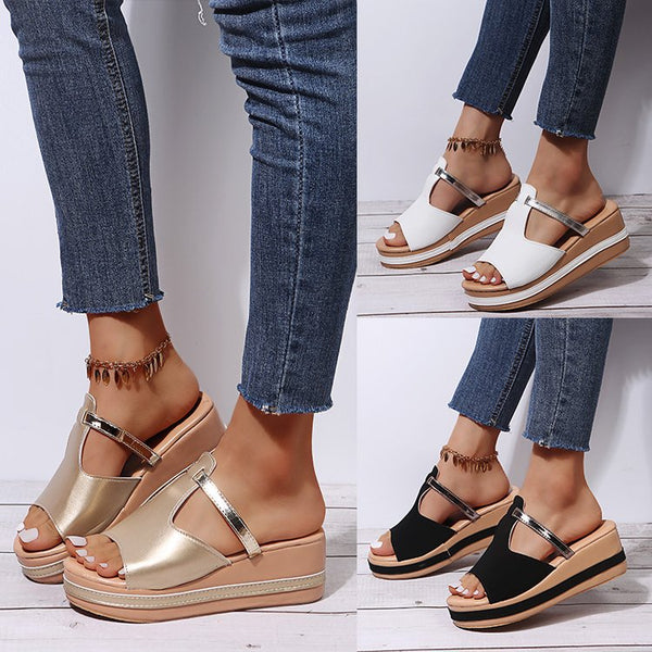 Sandalias Cuña Punta Abierta Casual para Mujer