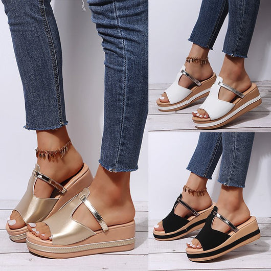 Sandalias Cuña Punta Abierta Casual para Mujer