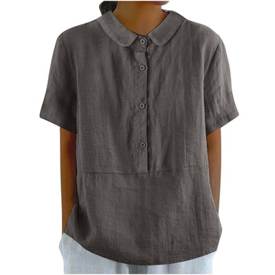 Blusa Casual de Algodón y Lino en Colores Sólidos para Mujer - Image 16
