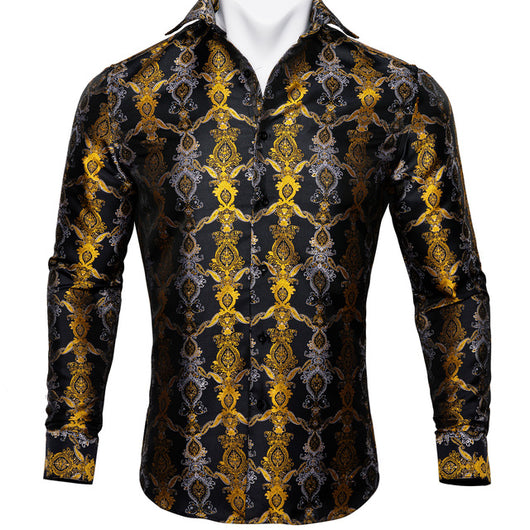 Camisa de Seda Estampado Paisley Azul Verdoso - Diseño Floral Sofisticado para Hombre - Image 14
