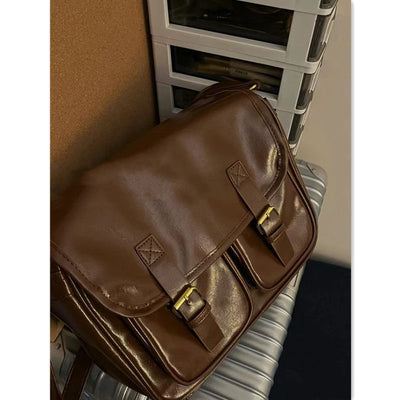 Bolso Bandolera Cartero de Cuero Encerado Marrón Chocolate - Gran Capacidad - Image 6