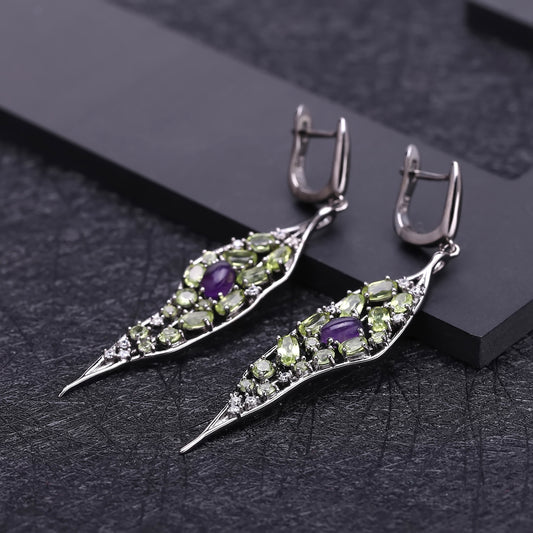 Aretes Personalizados de Amatista y Olivino para Mujer