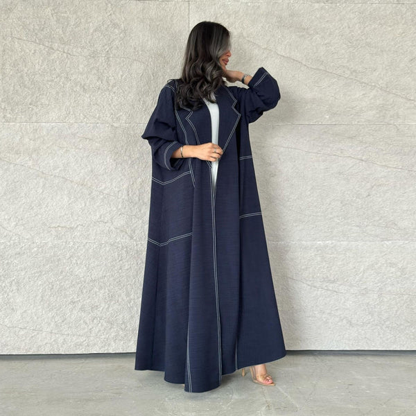 Abrigo Denim Largo Efecto Adelgazante Tallas Plus con Contraste de Colores