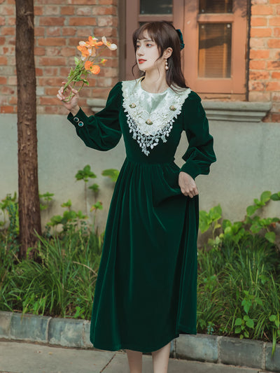 Vestido Vintage de Terciopelo Liso para Mujer - Image 12