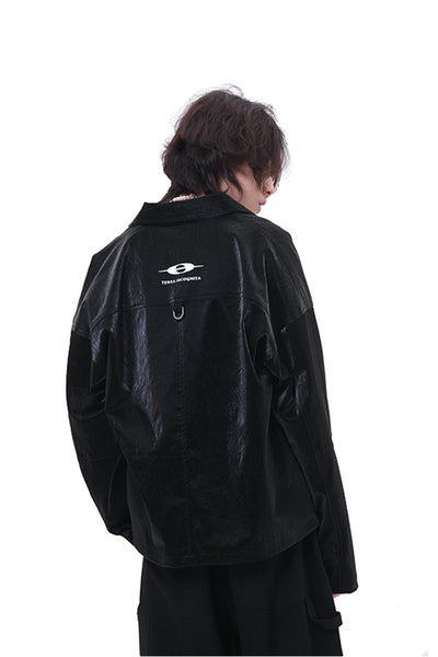 Chaqueta Cropped de Cuero PU Metalizado Oversized - Image 11